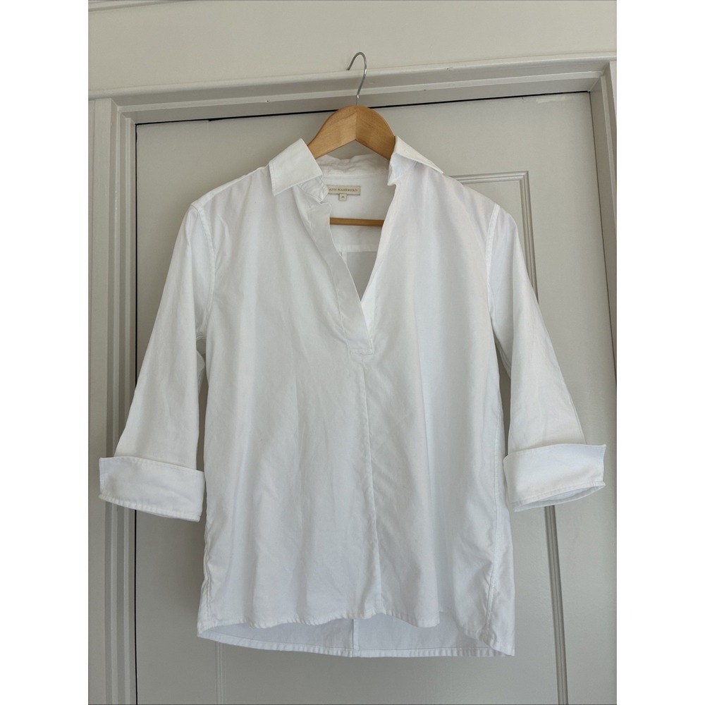 Ann Mashburn Medium Pop Over Tunic, white poplin 3/4 Sleeve Cuff